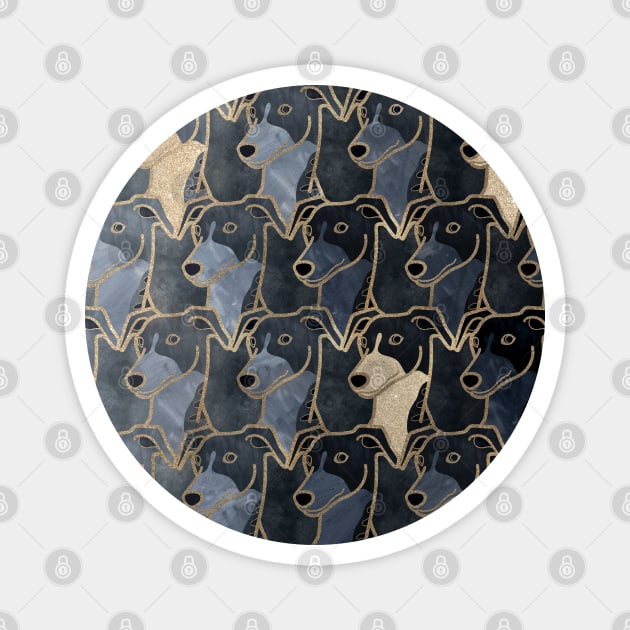 Greyhound Blue and Gold Elegant Pattern Magnet by Iluvmygreyhound